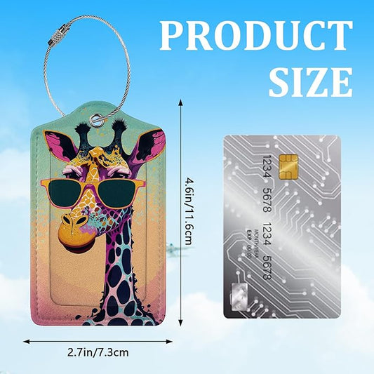 2 Pack Luggage Tag for Suitcase,Cute Giraffe Luggage Tag with PU Leather Privacy Cover ID Label & Stainless Steel Loop for Women Men Travel Bag Suitcase