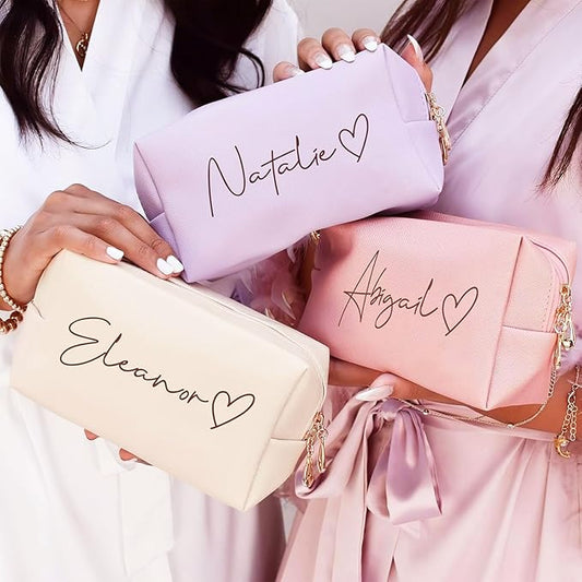 DayOfShe Personalized Bridesmaid Gifts Custom Name Makeup Bag Cosmetic Bag for Birthday Gifts, Personalized Engagement Wedding Gifts Best Friend Bag Gifts