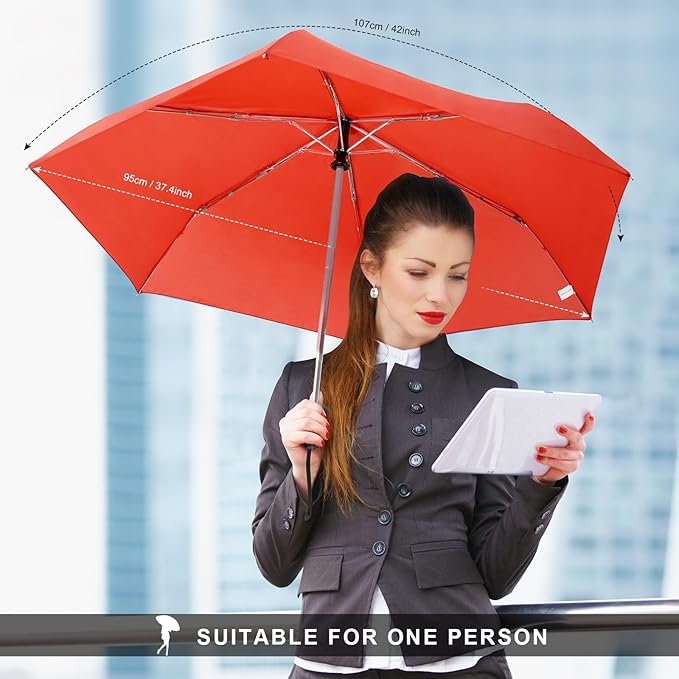 LEAGERA Compact Travel Umbrella for Purse - Flat Handle, Waterproof for Light Rain