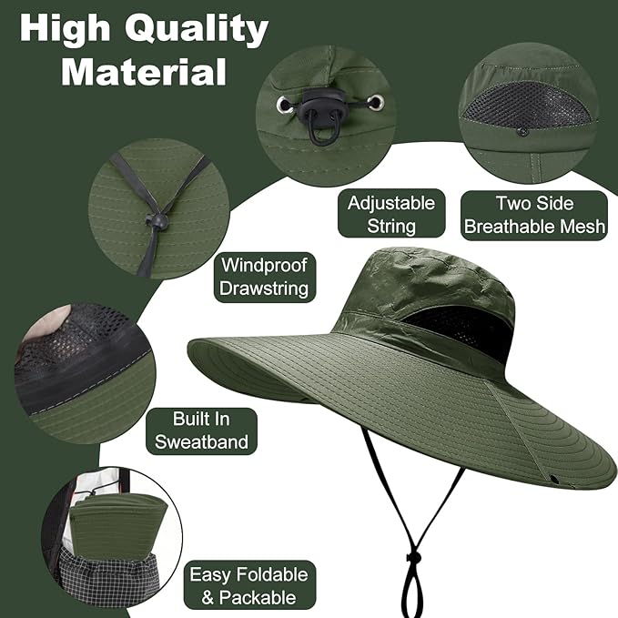 Super Wide Brim Fishing Hat for Men and Women,UPF50+ Waterproof Bucket Hat for Fishing, Hiking, Camping