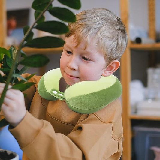 Niuniu Daddy Avocado Kids Travel Neck Pillow for 3-8 Years Old, Soft Memory Foam Cervical Neck Support Pillow for Sleeping Airplane Road Car Essentials for Long Trip Travel Toddlers Boys Girls