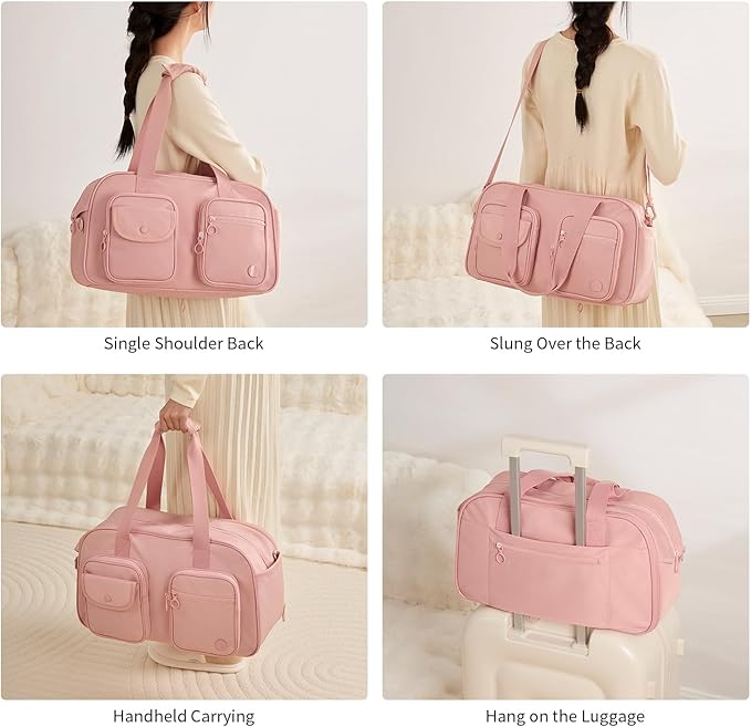 Aji Expandable Travel Duffel Bag, Pink Duffle Bag for Travel with Wet Pocket, Carry on Weekender Bags for Men Women, Water Resistant Gym Duffel Bag Sport Bag