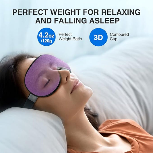 YFONG Weighted Sleep Mask, Women Men 3D Eye Mask Blocking Lights Sleeping Mask (4.2oz/120g), Pressure Relief Night Sleep Eye Mask with Adjustable Strap, Eye Cover Blindfold for Travel Nap Yoga, Purple