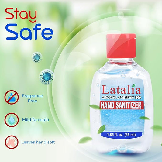 Latalia Mini Hand Sanitizer Travel Size Pack of 96 | 1.85 fl oz with 80% Alcohol Small Hand Sanitizer Bulk For Non-Sticky, Unscented, Gentle & Fresh Hands Anytime