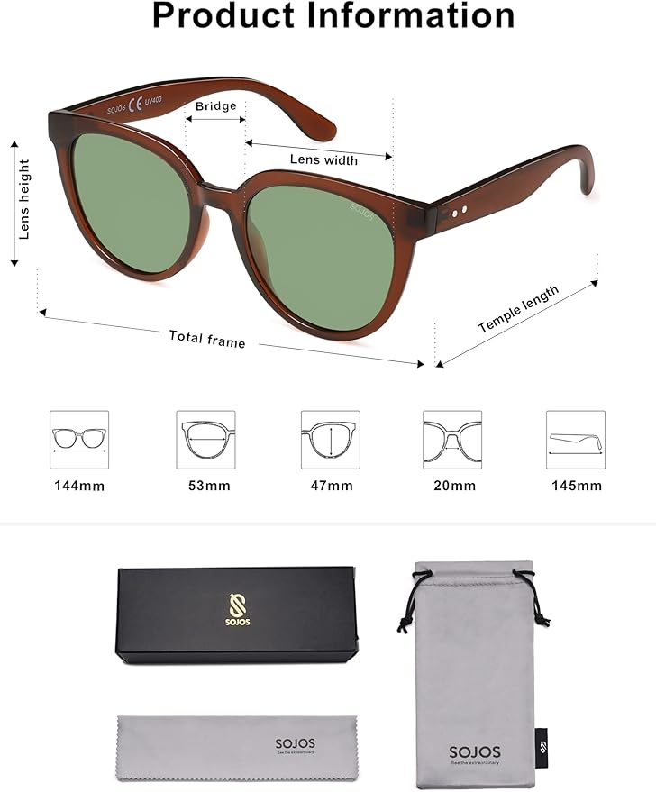 SOJOS Trendy Cat Eye Round Polarized Sunglasses for Women Fashion UV Protection Sunnies Sunglasses SJ2175