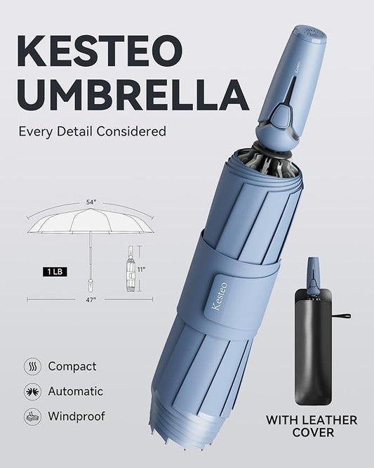 Windproof Travel Umbrella for Rain, Withstand 85MPH Winds, 54 Inch Automatic Reverse Fold Umbrellas Easy Auto Open Close, Portable Compact Umbrella Includes Cover Bag, Perfect for Travel, Car, Commute, Women Men, Backpack
