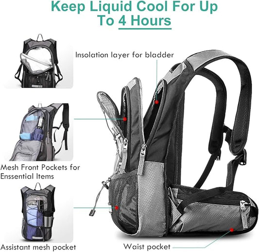Hydration Pack, Insulated Hydration Backpack with 2L BPA Free Water Bladder and Storage, Hiking Backpack for Men, Women, Kids for Running, Cycling, Camping - Keep Liquid Cool up to 5 Hours