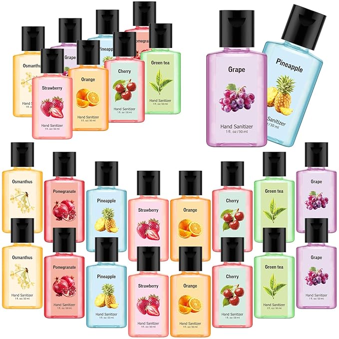 Frienda 24 Pcs Mini Hand Sanitizers Bulk Travel Size 1 Fl oz Scented Hand Sanitizer Pocket for Christmas Stocking Stuffers Women Men Nurse Coworker Teacher Office Gifts Homeless Care Package Supplies