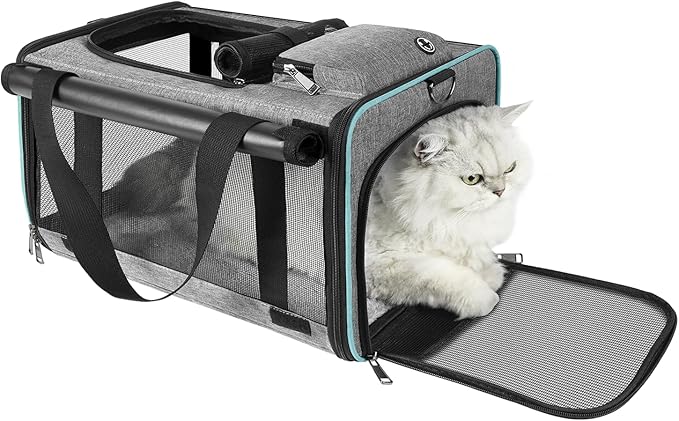 Cat Carrier Alaska Airline TSA Approved 17x11x9.5 Soft-Sided Small Pet Air Travel Carry Bag, Southwest Airplane Kitten 12lbs Crate in Cabin Under-Seat Traveling Cage Tiny Dog Under 8 Pound