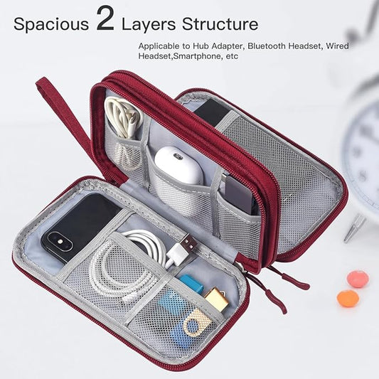 Electronic Cord Organizer Travel Case, Travel Cable Organizer Bag, Waterproof Electronic Accessories Carry Pouch for Cable, Cord, USB, Charger, Phone, Power Bank, Earphone (Wine Red, Medium)