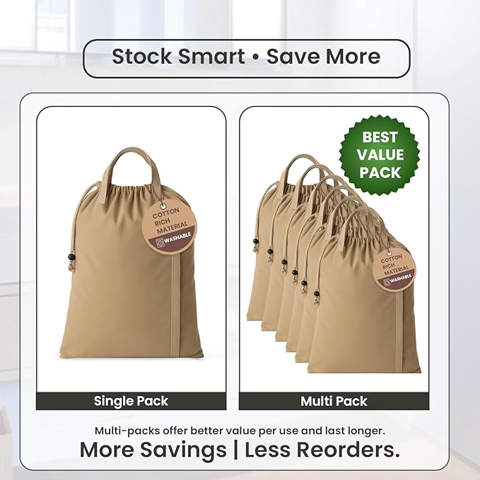 LFH Home Large Premium Cotton Canvas Laundry Bag with Drawstring and Handles Heavy Duty, Multi-Use, and Washable for Home, Travel, College or Storage 28x36 (Pack of 4)-Beige