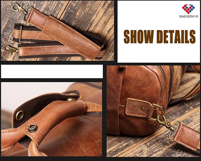 Full CowhideLeather Large duffel bags for men holdall leather travel bag overnight gym sports weekend bag (brown)