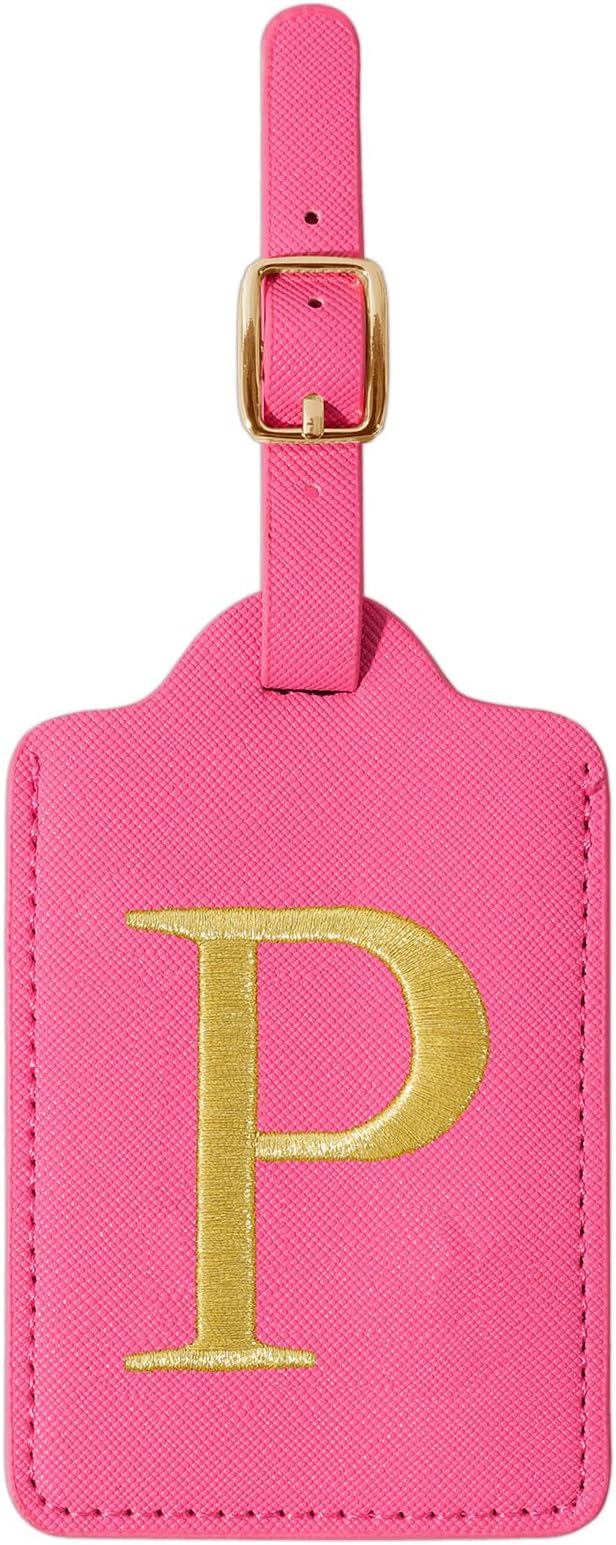 Personalized Rose Red Leather Initial Luggage Tags - Cute Embroidered Custom Monogram Tags for Suitcase, Travel Backpack