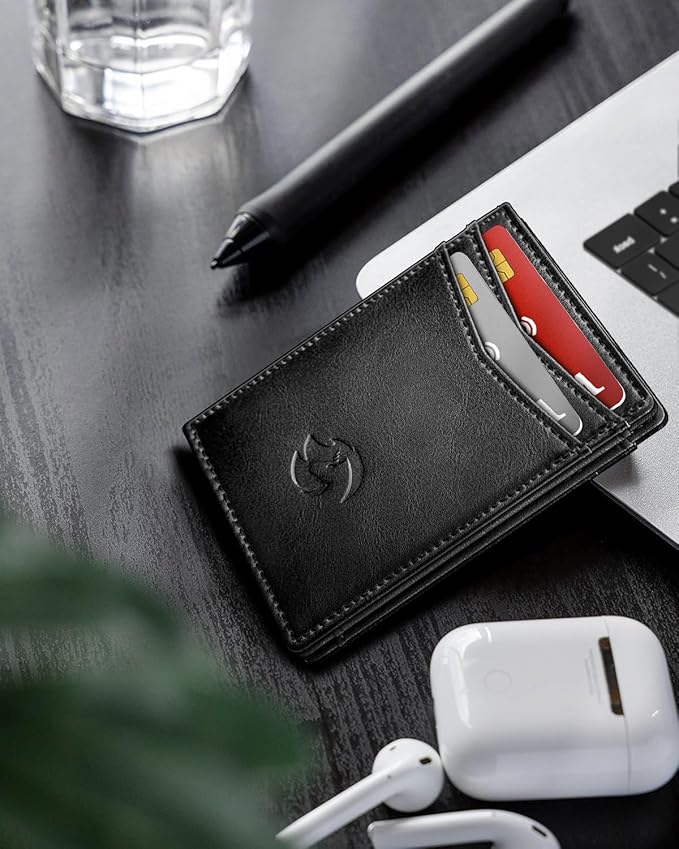 Housmai Magnetic Closure Slim Wallet for Men with Money Clip Gift Boxed,Genuine Leather Front Pocket Wallet, 3.9"x 2.7", RFID Blocking
