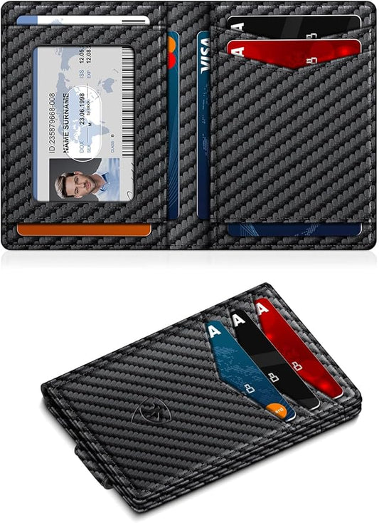 ZALVEX Wallet for Men Slim Leather Wallets for 12-15 Cards, Minimalist Thin RFID Blocking Card Holder with Money Clip & ID Window, Small Bifold Front Pocket Wallet, Gifts for Men