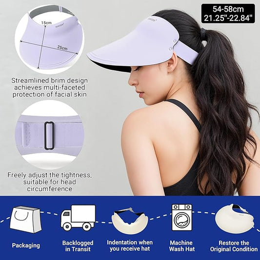 Sukeen Wide Brim Sun Visor Hat for Women Men,UPF50+ Seamless Sun Hats Foldable Ponytail Beach Hats for Daily Outdoor Sport