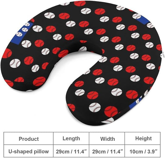 Funny Memory Foam Neck Pillow Travel U Shaped Cushion with Zip Cover, Chin Support for Airplane Car Office Home Nap, Baseball Art Black American Flag