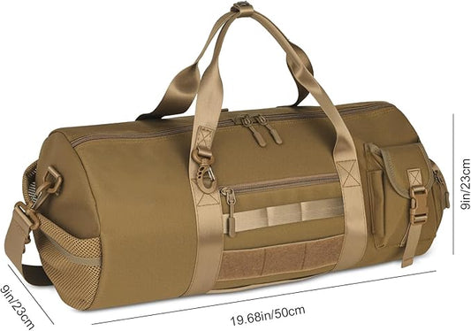 ArcEnCiel Medium Tactical Duffle Bag Men Gym Pack Molle Shoulder Bags Shoes Storage Sports Handbag with Patch(Coyote Brown)