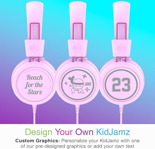 MEE audio KidJamz KJ55 Personalized USB-C Safe Listening Wired Headphones for Kids with Custom LED-Backlit Design, Volume Limiter, & Microphone for iPhone 15, iPad, & USB Type C Devices (Pink)