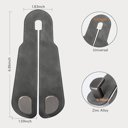 CoBak Headrest Hooks for Car - Universal Premium Stitched Leather and Aluminum-Magnesium Alloy Double Car Seat Back Storage Hook for Purses, Handbags, Bags (2 Pack),Gray