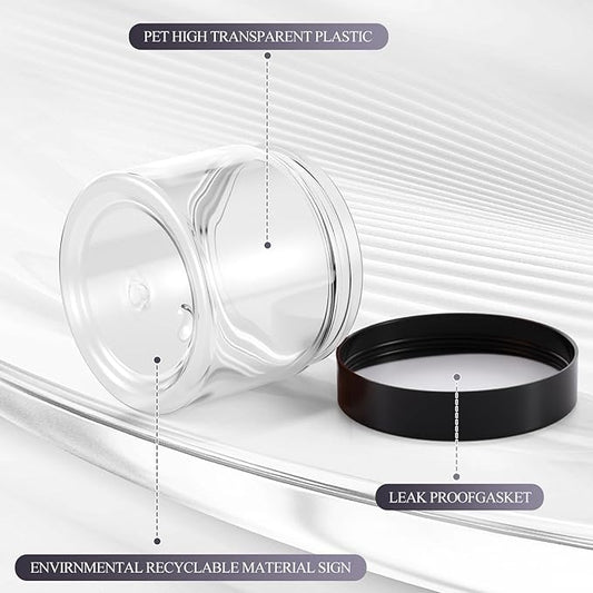 SATINIOR 36 Pieces 10 oz Plastic Jars with Lids Wide Mouth Airtight Reusable Container Acrylic Cosmetic Small Jars for Lotions Ointments Travel Toiletries Creams Make up Storage(Black)