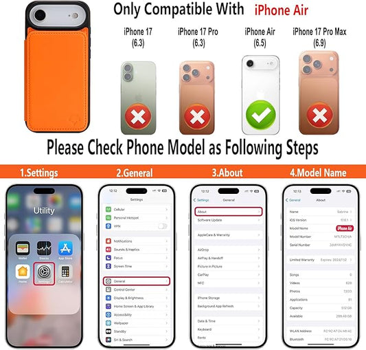 GUERNICA for iPhone 17 Air (6.7") Case Wallet with Card Holder, RFID Blocking Leather Protection, Shockproof Women Men Phone Case for iPhone Air, Orange