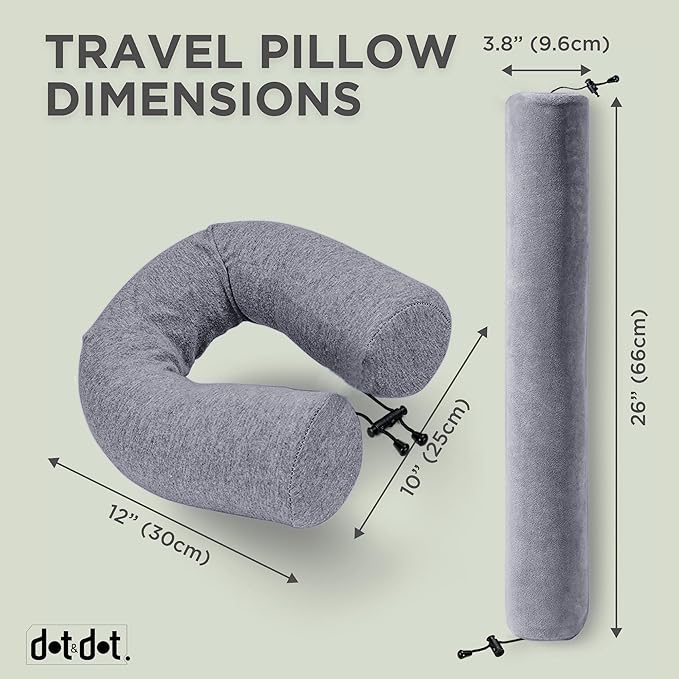 Dot&Dot Twist Memory Foam Travel Pillow for Airplanes - Travel Neck Pillow for Sleeping - Airplane Pillow for Neck Support, Chin, Lumbar and Leg - Adjustable, Bendable Neck Roll Pillow, Steel