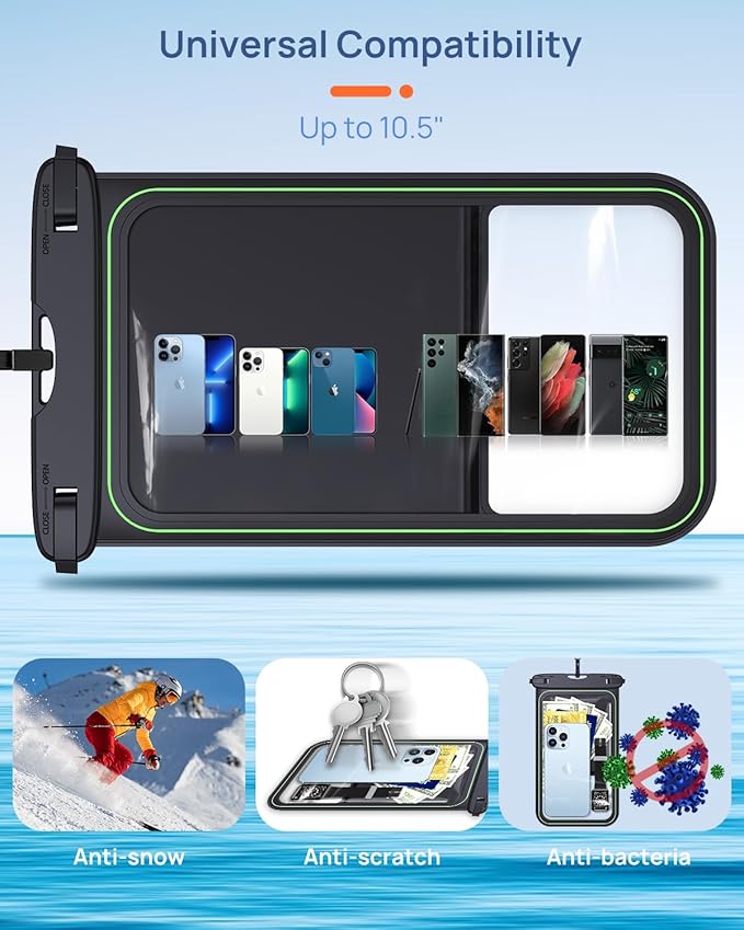 Lanhiem 10.5" Large Floating IP68 Waterproof Phone Pouch, Universal IPX8 Dry Bag 1 Pack with Lanyard for iPhone 16 15 14 Pro Max, Samsung Galaxy S24 Ultra S23 S22, S23 FE, Pixel 9 8 Pro, Black