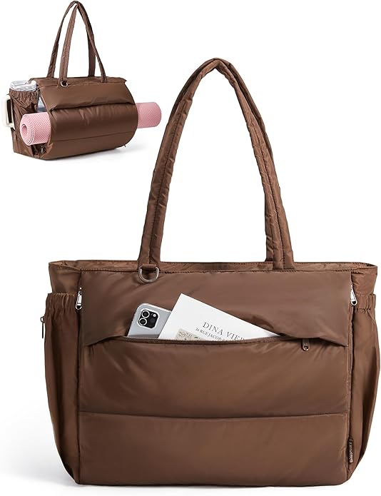 BAGSMART Puffy Bubble Tote Bag for Women, 22L Gym Bag for 40oz Tumbler, Work Handbag for Travel Yoga College