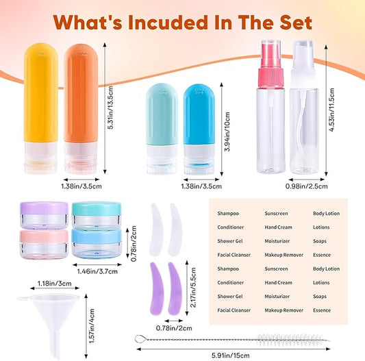 Landisun Travel Size Toiletries Essentials Bottles 18Pack Containers Travel-Bottles Essentials Leak Proof Colored