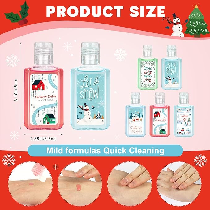 50 Pcs Christmas Mini Hand Sanitizer Bulk Christmas Gifts Favors 1fl oz Travel Size Hand Soap Gifts Small Hand Sanitizer Thank You Gifts for Xmas Goodie Bags Stocking Stuffers (Snow)
