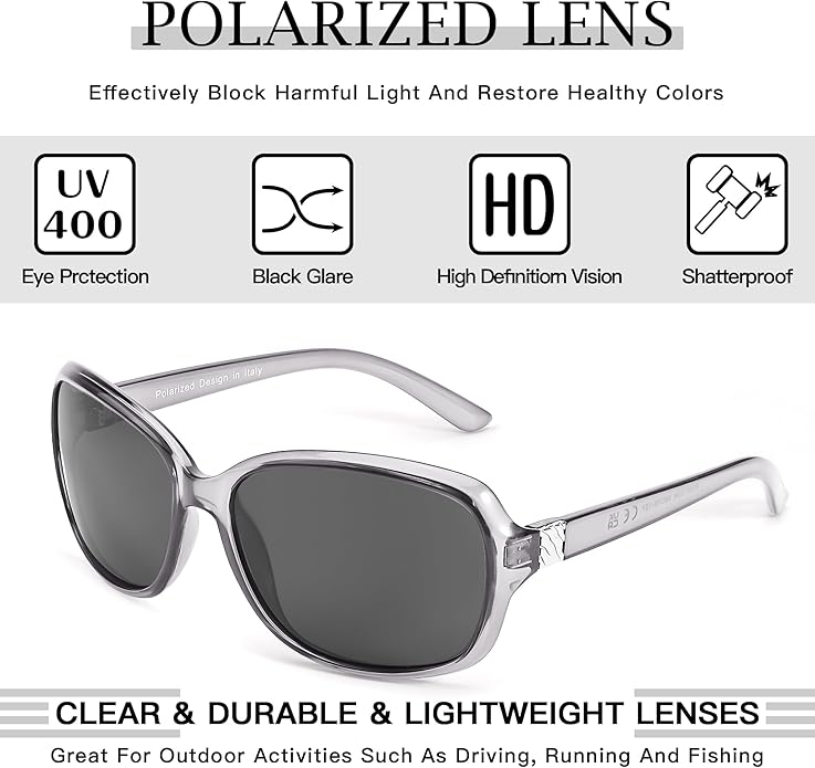 SIPHEW Polarized Sunglasses for Women | Vintage Square Sunglasses w UV400 Protection | Womens Wraparound Shade