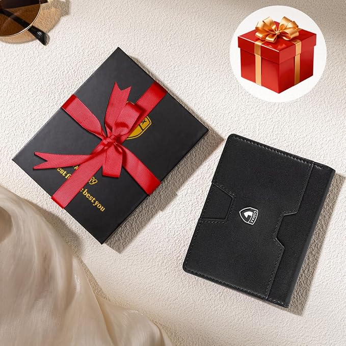 GSOIAX Wallet for Men Slim RFID Blocking Front Pocket Bifold Wallet Leather Money Clip 10-12 Cards Mens Wallet with ID Window Thin Minimalist Credit Card Holder Birthday Gifts for Men Leather-Black