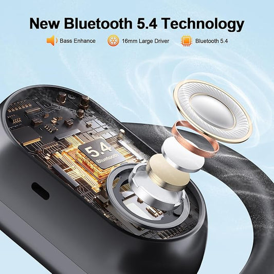 Wireless Earbuds, Sports Bluetooth 5.4 Headphones with ENC Noise Cancelling Mic, 67 Hrs Playtime Ear Buds with LED Power Display, IPX7 Waterproof Earphones with Earhooks for Workout/Running