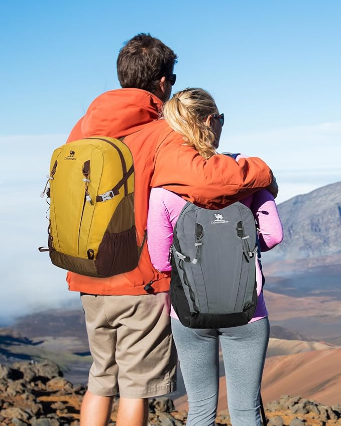 30L Small Waterproof Hiking Backpack with Chest Strap for Men Women, Lightweight Climbing Daypack, Yellow