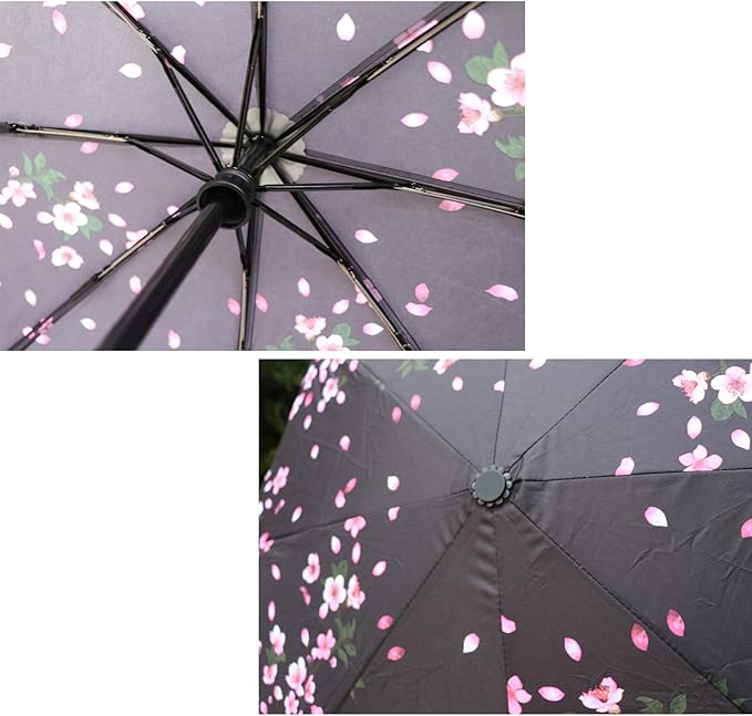 SIEPASA Sakura Windproof Travel Compact Umbrella - Automatic Umbrellas for Rain, Fiberglass Frame, Plastic Handle, Half Round Shape, Portable, Small, Lightweight, Ideal for Men and Women