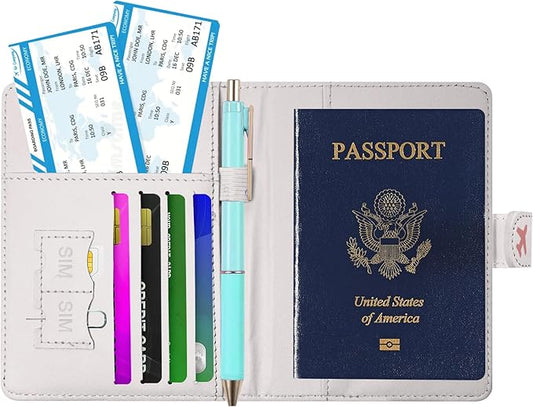 Passport Holder, Travel Wallet Cover with Pen Loop | Cute RFID Blocking Leather Case with Magnetic Closure for Travel Essentials-Flower