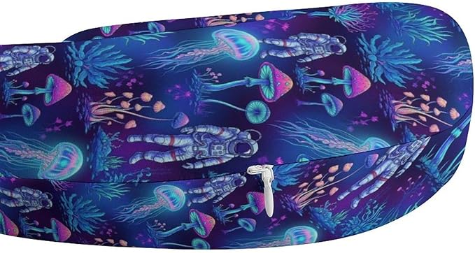Lightweight Travel Neck Pillow Underwater Jellyfish Astronauts Mushroom Art Memory Foam U Shaped Cushion, Washable Removable Cover for Airplane Car Outdoor Rest
