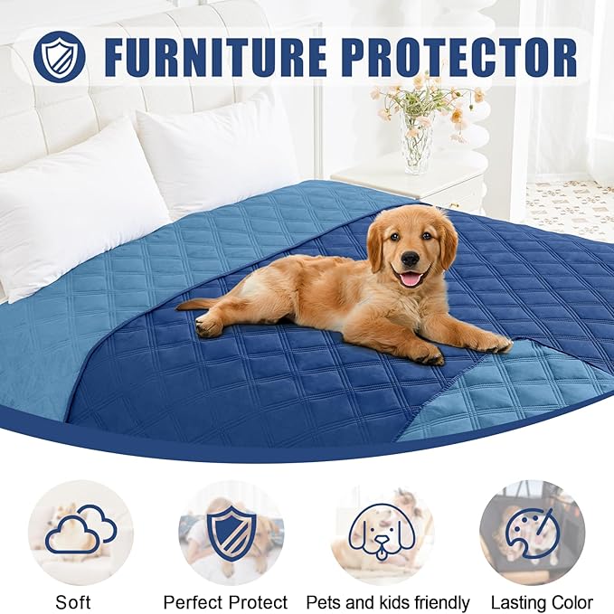 Smiry Waterproof Dog Bed Cover Blanket 40x70, Soft Reversible Pet Blanket, Washable Leakproof Cats Dogs Couch Cover for Sofa, Couch, Furniture, Lattice, Navy/Blue