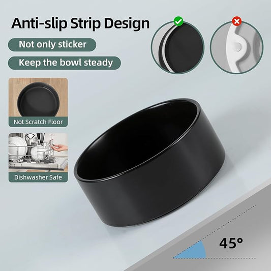 Ceramic 5.1inch Set of 2 Dog and Cat Bowls, Food and Water Feeder for Small Breed Dogs, Kitty, Cats, 2pcs Dog & Cat Dishes(2 Bowls, Black)