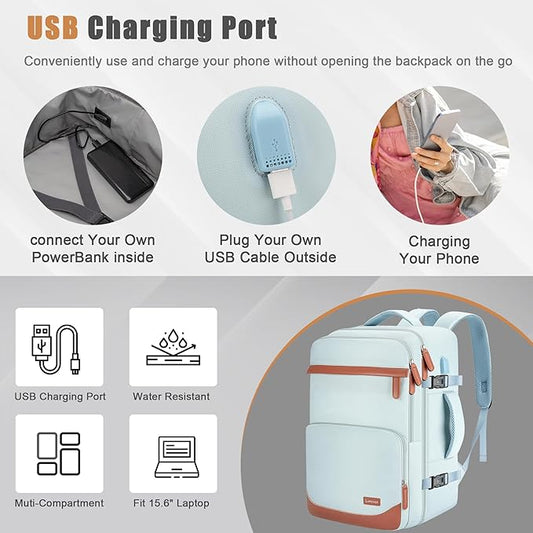 40L Travel Backpack with USB Charging Port, Water-Resistant Carry On Backpack for Men Women, Business Laptop Backpack for Trips & Commutes, Fits 15.6/17.3 Inch Laptop