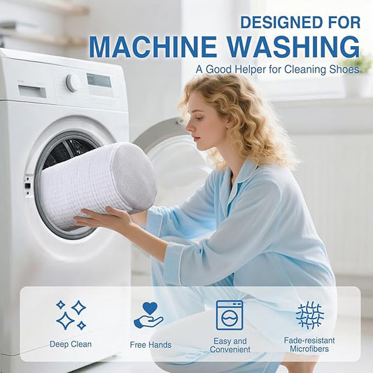 2PCS Reusable Shoe Wash Bags, White, Zipper Closure, Basic Style, 6.3" Diameter x 13" Length, Fits Most Shoe Sizes, Tearproof, Foldable, Expandable, Water Resistant