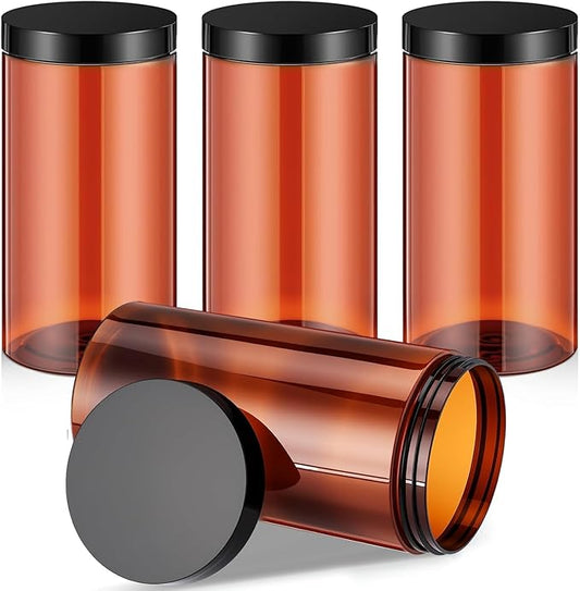 SATINIOR 12 Pack 32 oz Plastic Container Jars with Lids Round Clear Travel Cosmetic Container Jars for Toiletries, Lotion, Cream, Ointments, Makeup, Rhinestone, Samples, Kitchen Storage(Amber)