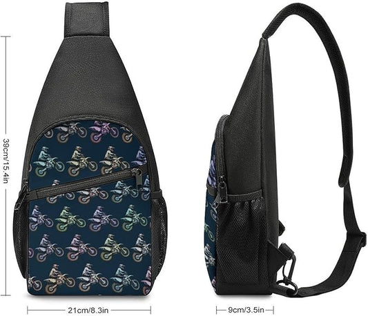 SWEET TANG Casual Sling Backpack Chest Shoulder Crossbody Backpacks, Unbalance Gym Funny Sack, Motocross Dirt Bike Black, Satchel Travel Bag Outdoor Hiking Daypack for Men Women