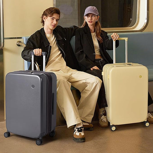 mixi 26 Inch Large Expandable Checked Luggage Suitcases with Spinner Wheels, Hardside Rolling Travel Suitcase PC with TSA Lock & Cover, Lark Yellow