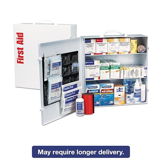 First Aid Only 90575 3-Shelf ANSI B+ and OSHA-Compliant First Aid Kit, 100-150-Person Emergency First Aid Kit for Business and Worksite, First Aid Metal Cabinet with Medications, 676 Pieces