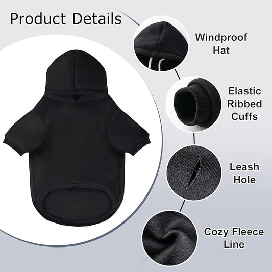 BAOBICUTE Dog Basic Hoodie Soft Dog Clothes Cold Weather Sweaters for Medium Large Dogs Cozy Fabric Warm Sweatshirt with Leash Hole (Black, XL (Back: 24.8",Chest: 33.86", Neck: 25.2"))