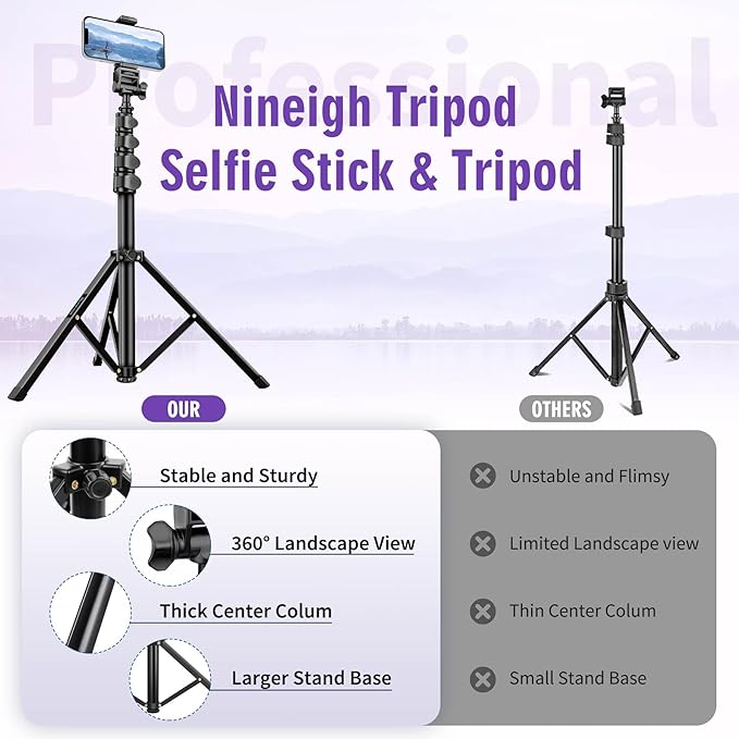 80" Phone Tripod, Selfie Stick Cellphone Tripod, Aluminum Tripods Stand for Video Photo Vlog, Travel Tripods with Gooseneck Remote Phone Holder, Compatible with iPhone Android Smartphone