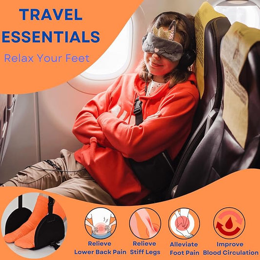 Airplane Foot Hammock 2-Pack, Leg Hammock for Airplane Travel with Rigid Base, Foot Sling for Plane Traveling with Memory Foam, Feet Rest for Long Flight, Travel Leg Rest, Footrest for Kids