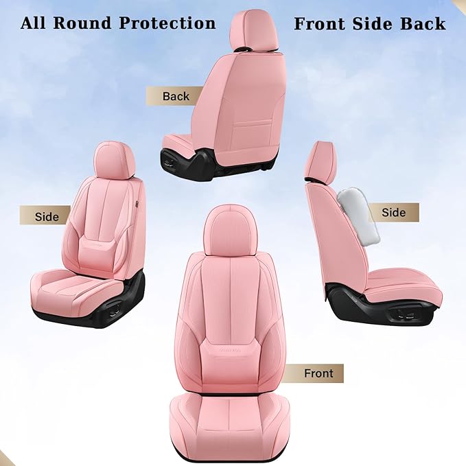 Coverado Seat Covers, Car Seat Covers Front Seats, Car Seat Cover, Car Seat Protector Waterproof, Car Seat Cushion Nappa Leather, Pink Seat Covers Carseat Cover Universal Fit for Most Cars